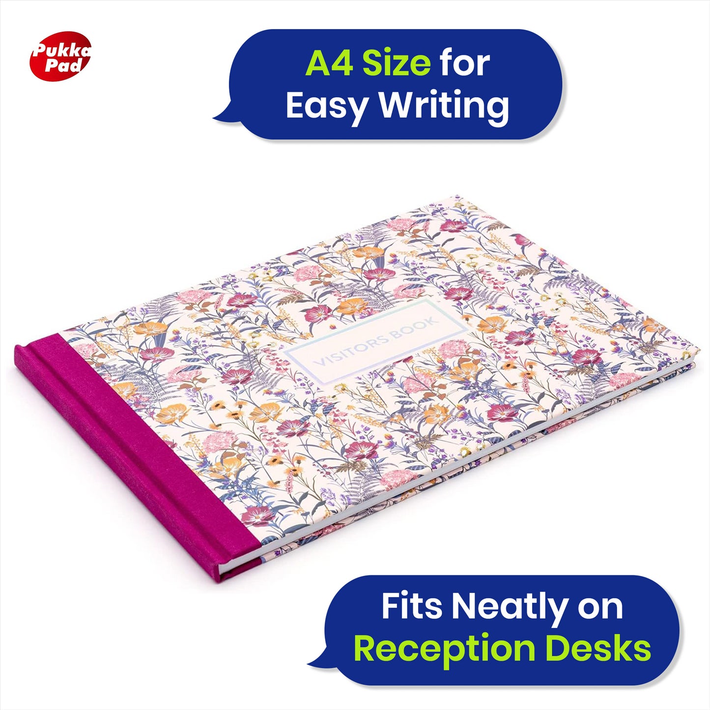Pukka Pad A4 Visitor Log Book Cream 96 Pages Floral Hardcover Sign In Book for Office or School