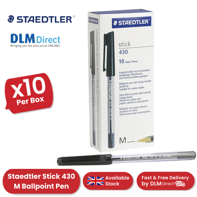 Staedtler Stick 430 M-9 Ballpoint Pen Medium - Black - Pack of 10 - 1 to 5 Packs