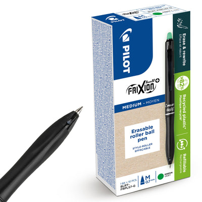 Pilot Frixion Ball Plus Green Erasable Pens 0.7mm Pack of 10 Smooth Writing Ink