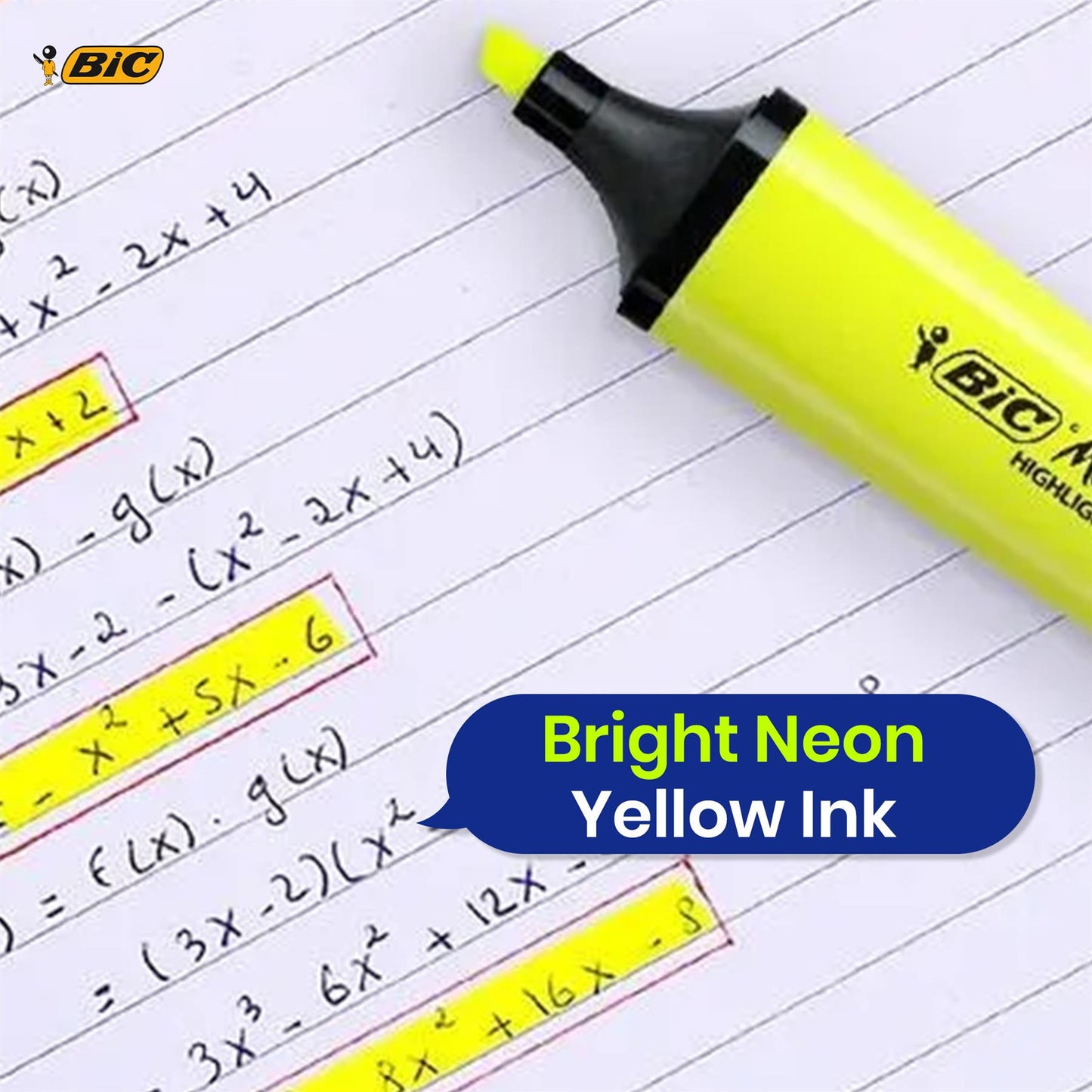 BIC 12x Marking Highlighter Flat Marker Neon Yellow Modular Tip for Precise Highlighting