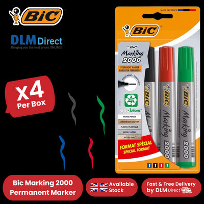 Bic 2000 Bullet Tip Permanent Marker( Black, Blue, Red, Green) Pack of 4 Markers