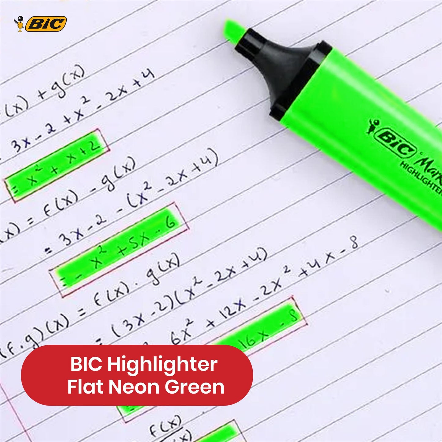 BIC 3x Marking Highlighter Flat Marker Neon Green Modular Tip for Precise Highlighting