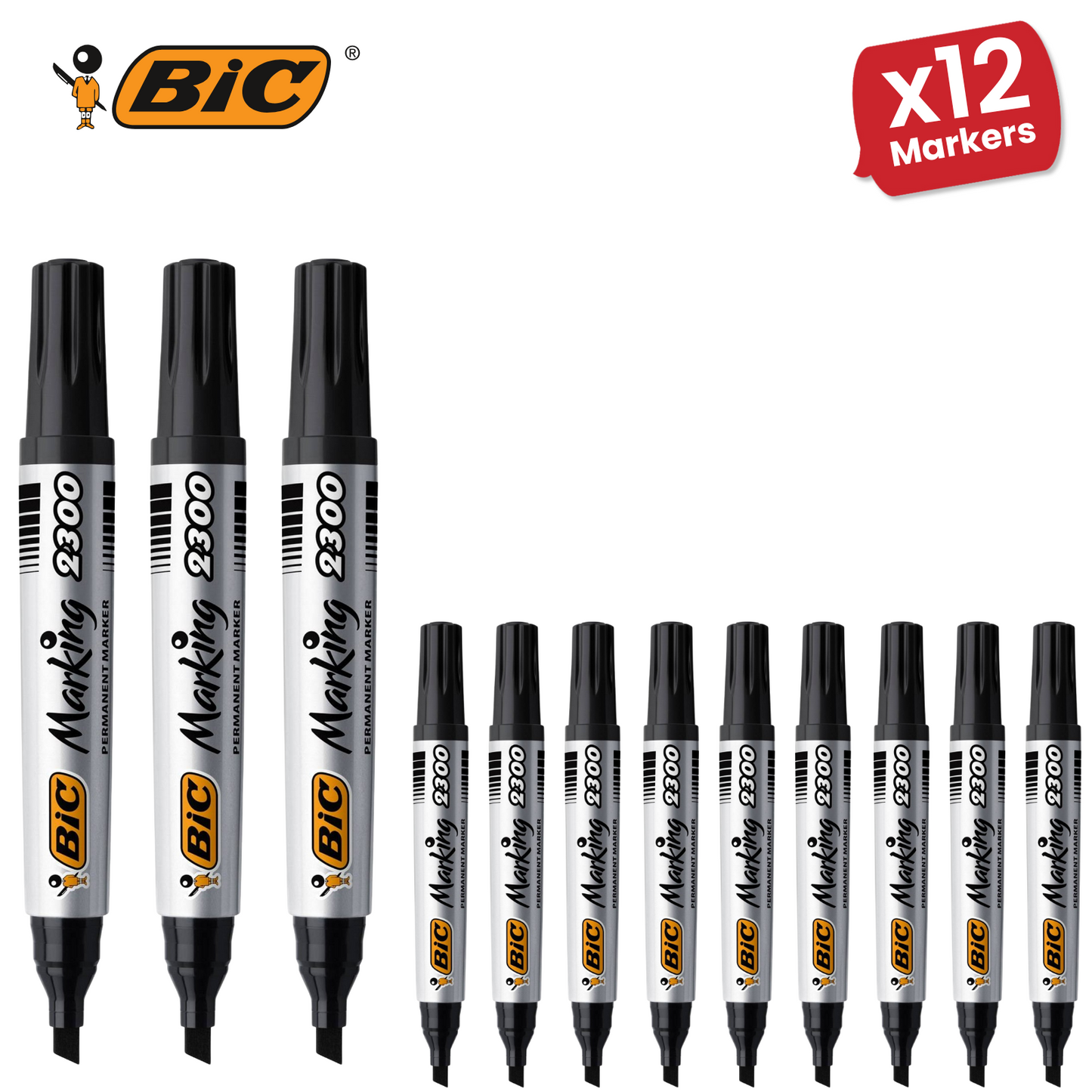 Bic 2300 Permanent Black Chisel Tip Marker - Single Pen