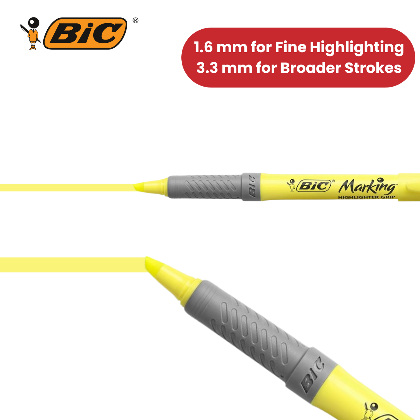 BIC Briteliner Grip Highlighters - Yellow/Blue/Green/Pink (Pack of 4)