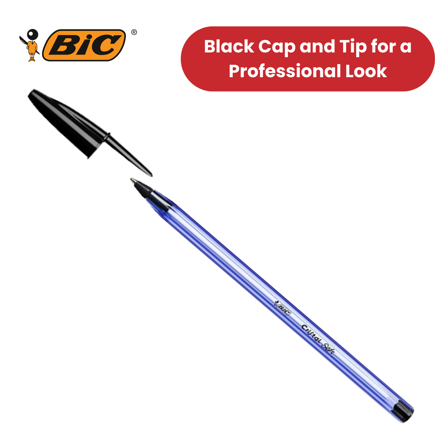 BIC Cristal Soft Black Ballpoint Pens, Smooth And Reliable Writing - Pack of 50