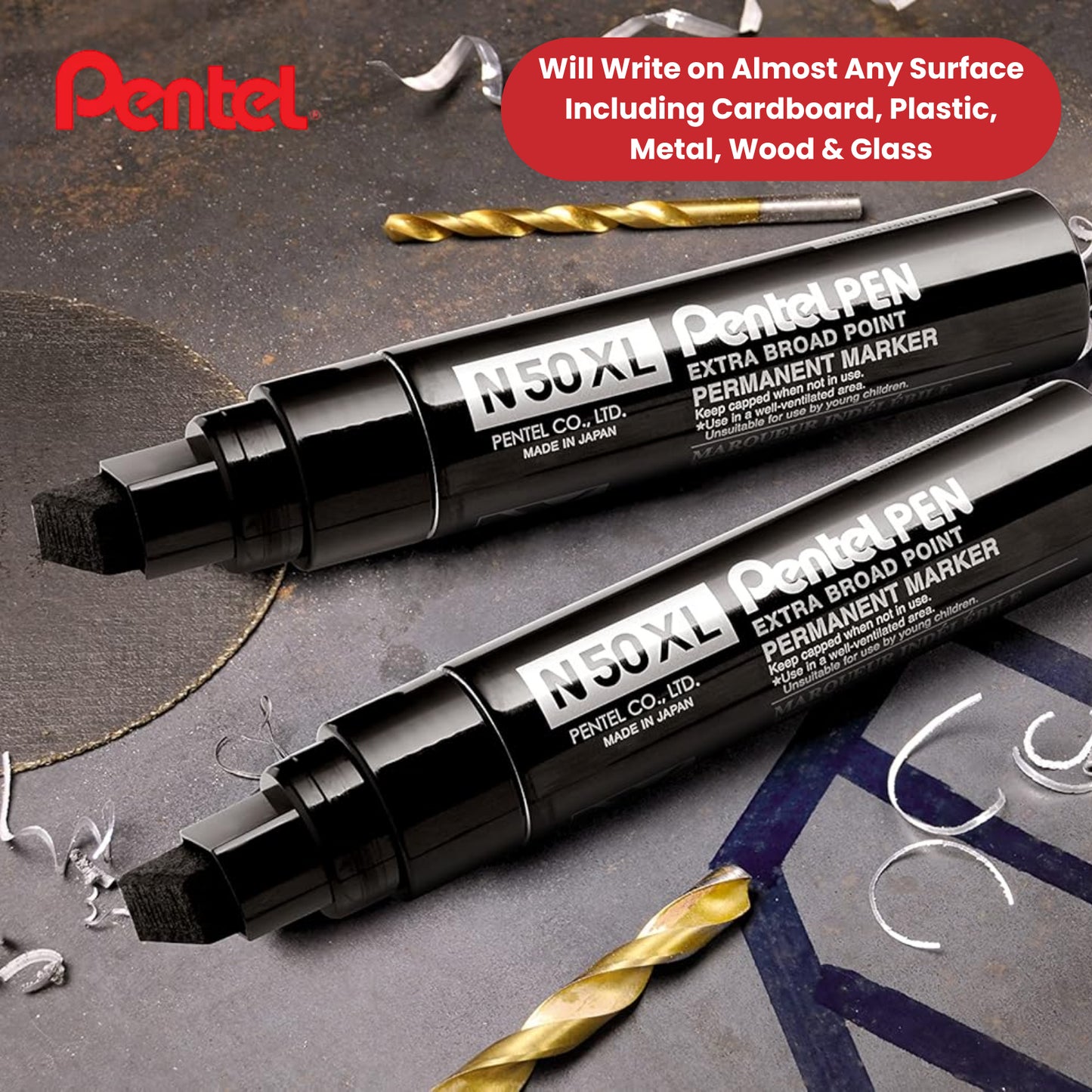 PENTEL  N50XL PERMANENT MARKER BLACK - Pack of 6