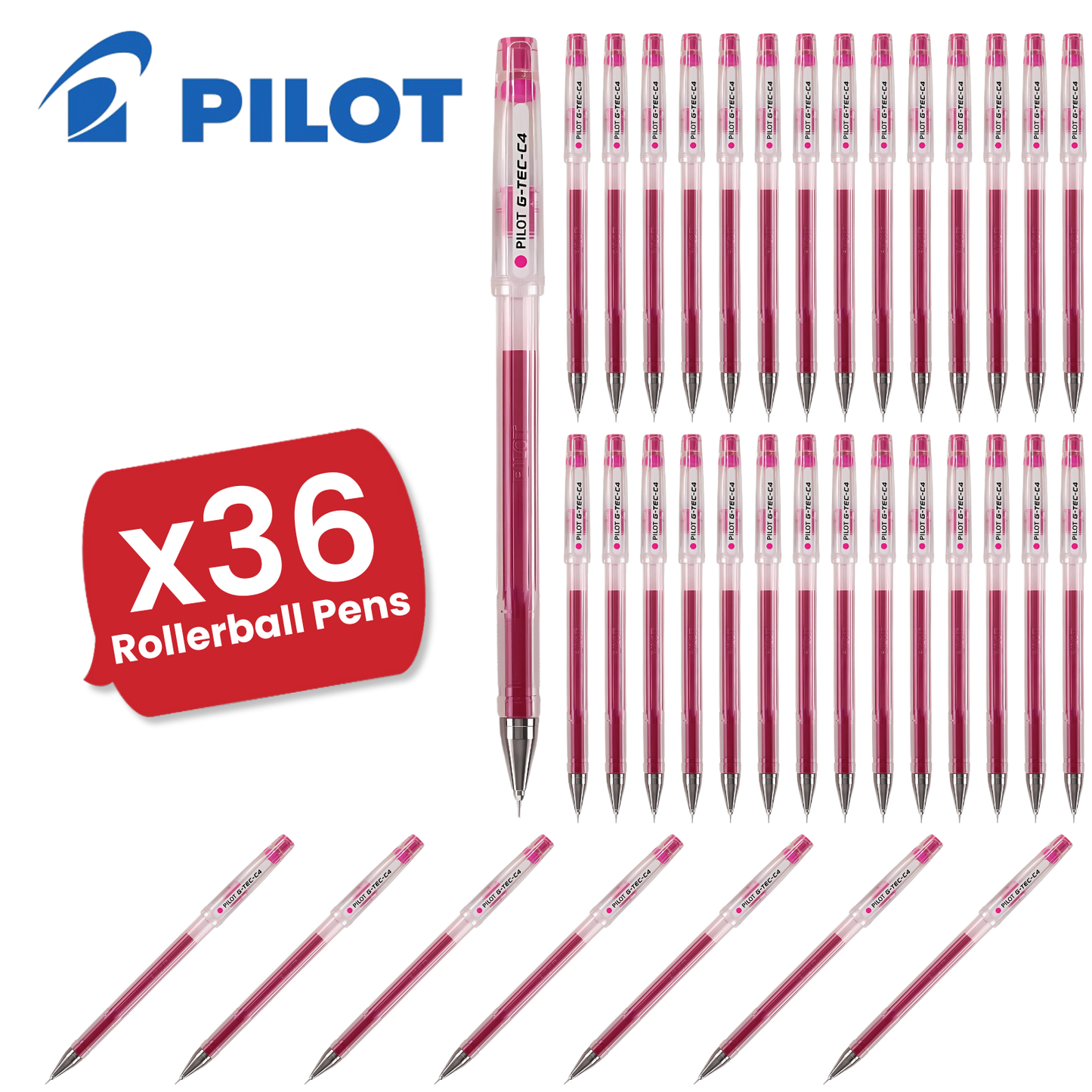 Pilot G Tec C4 Gel Rollerball Pens Microtip Extra Fine 0.4mm Gel Ink - Pink
