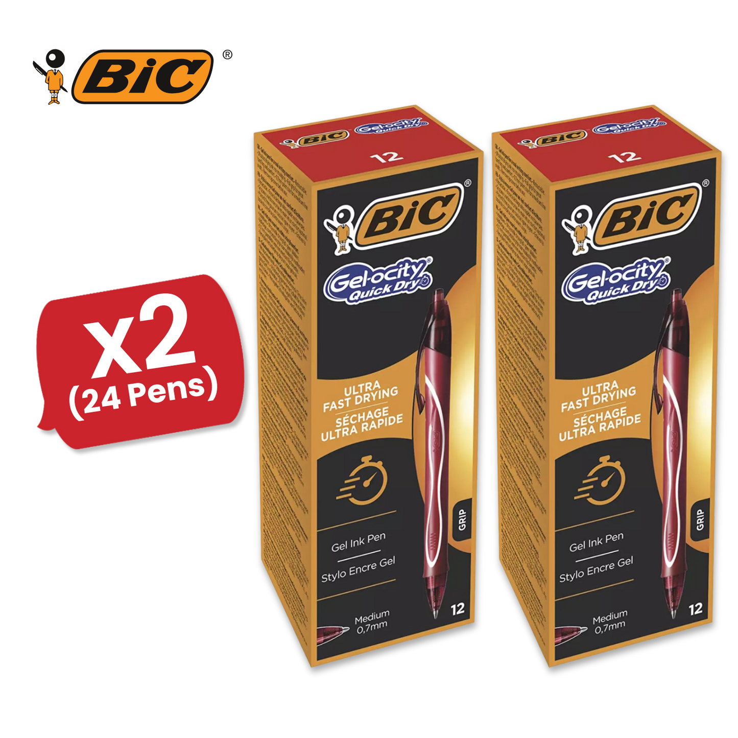 BIC Gel-ocity Quick Dry Rollerball Pens Red Medium Smooth Writing Ink Pack of 12