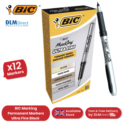 BIC Marking Permanent Markers Ultra Fine Tip Black - Pack of 12 - 1 to 5 Packs