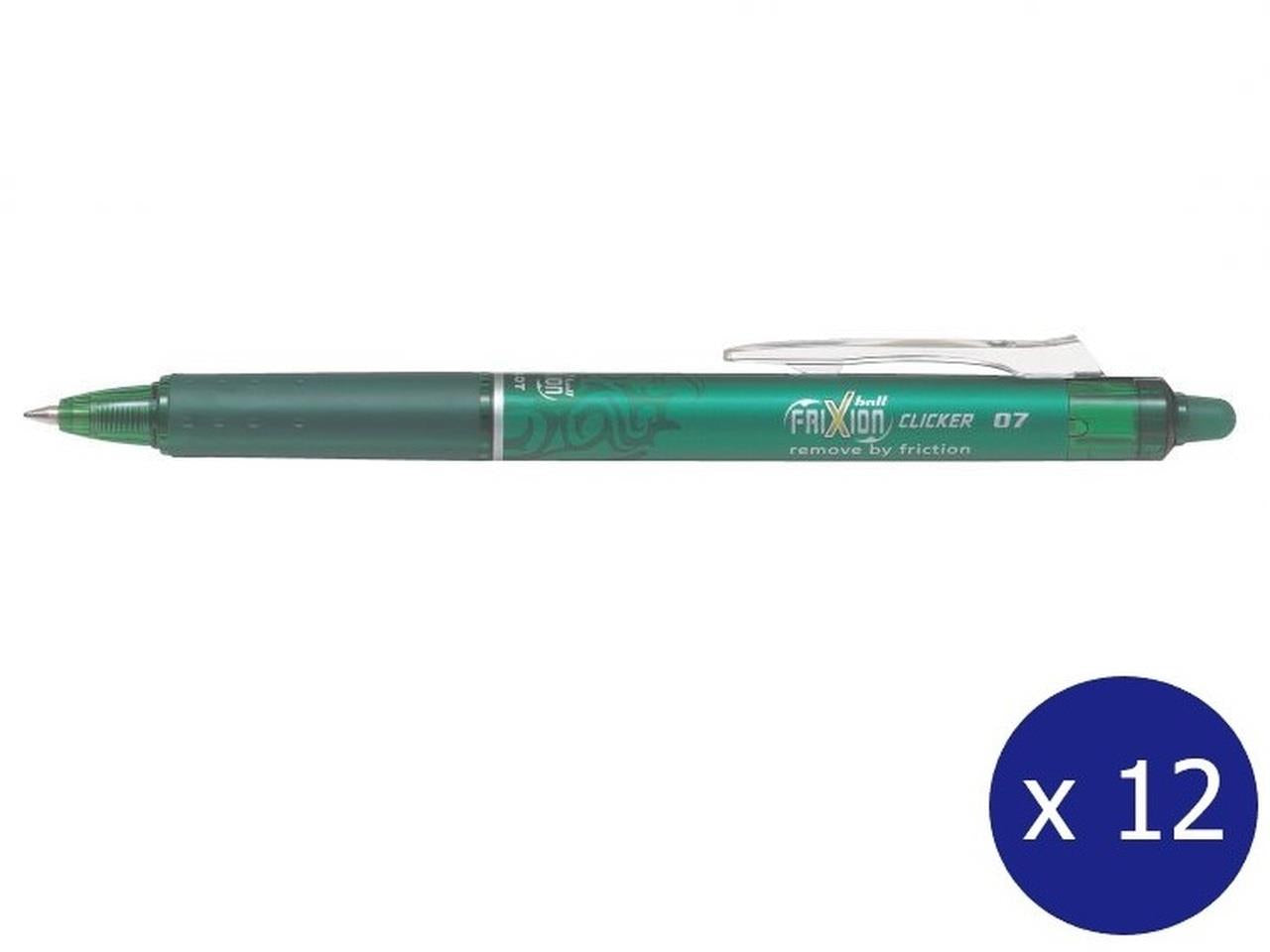 Pilot Frixion Clicker Retractable Erasable 0.7mm Tip Green - Pack of 12