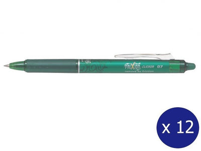 Pilot Frixion Clicker Retractable Erasable 0.7mm Tip Green - Pack of 12