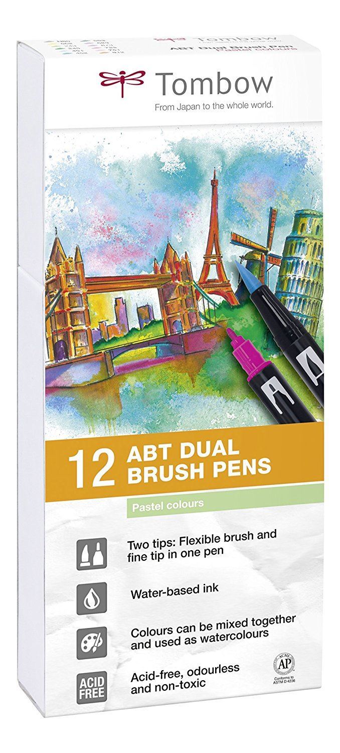 Tombow ABT Dual Brush Pen 2 tips Pastel Colours Pack of 12