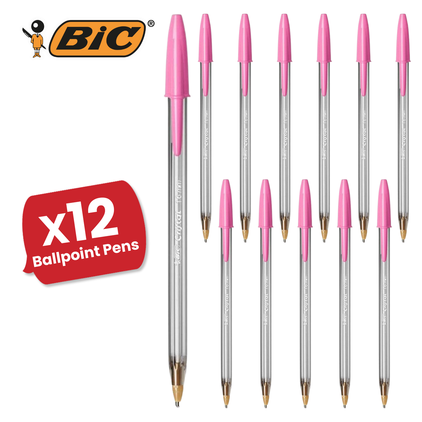 BIC Cristal Ballpoint 1.6mm Medium Point Pen Smooth Writing & Stylish Pen - Pink