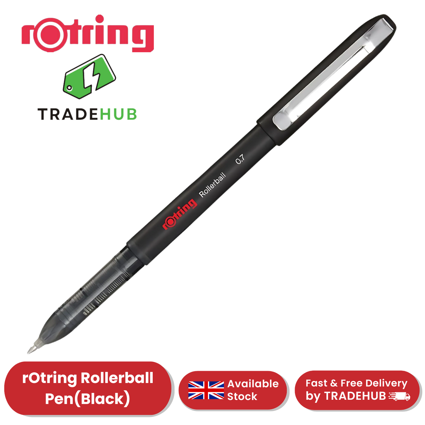 rOtring Rollerball Pen Fine Point 0.7mm - Black Ink, Smooth & Precise Writing