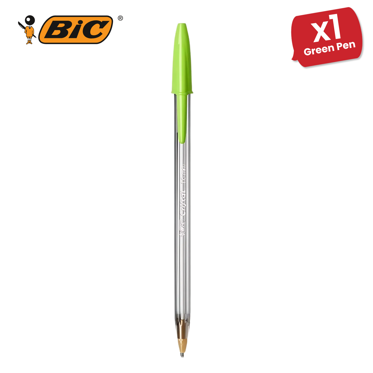 Bic Cristal Fun Green Ballpoint Pen Smooth Writing Medium Tip Pen for School Office Tasks, Pack of 1