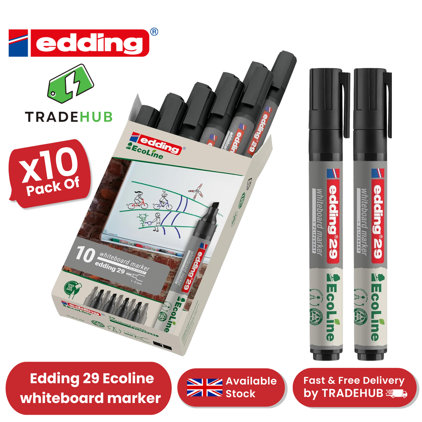 edding 29 Ecoline whiteboard marker - black - box of 10 whiteboard pens - 2-36