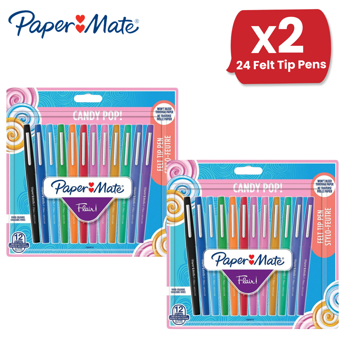 Paper Mate Flair Felt Tip Pens Candy Pop (12-Pack) - Vibrant Colors No-Bleed Ink