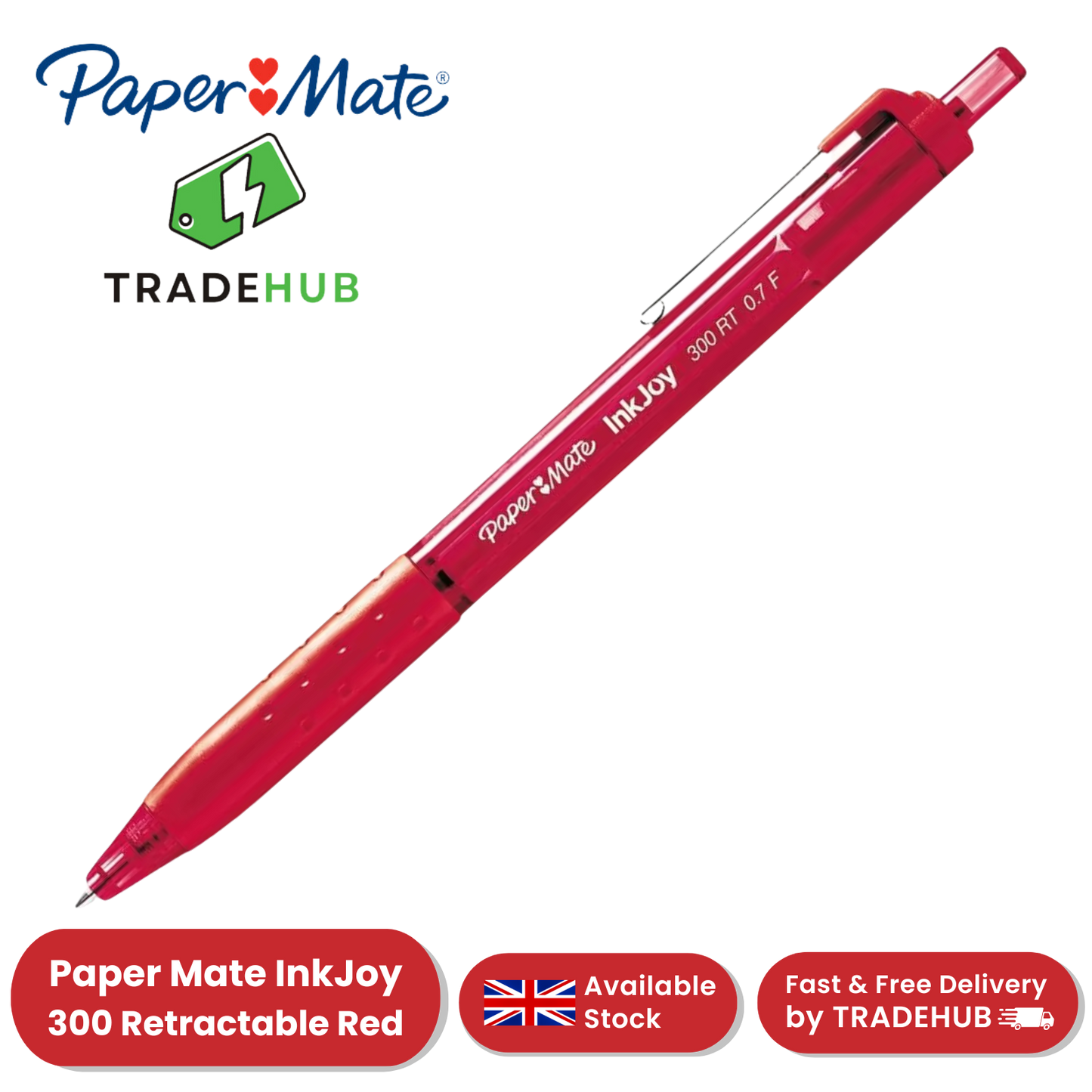 Paper Mate InkJoy 300 RT Pen Red Ink 0.7mm Fine Tip Retractable Smooth Writing
