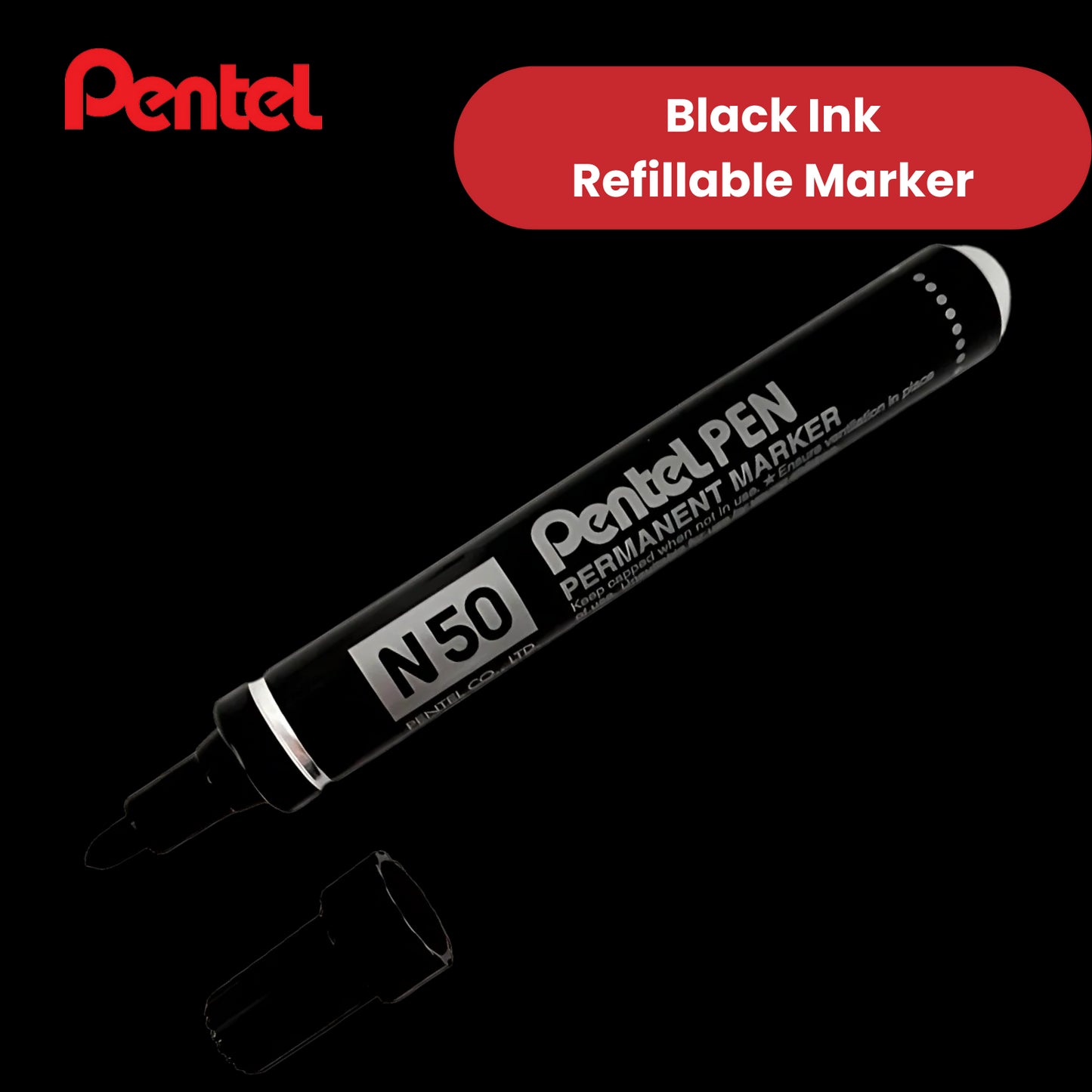 Pentel N50 Permanent Marker Bullet Tip 1.5-2mm Line Black Ref N50-A - 1 to 24