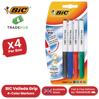 BIC Velleda Grip Whiteboard Markers Assorted - Pack of 4 - 1 to 5 Packs