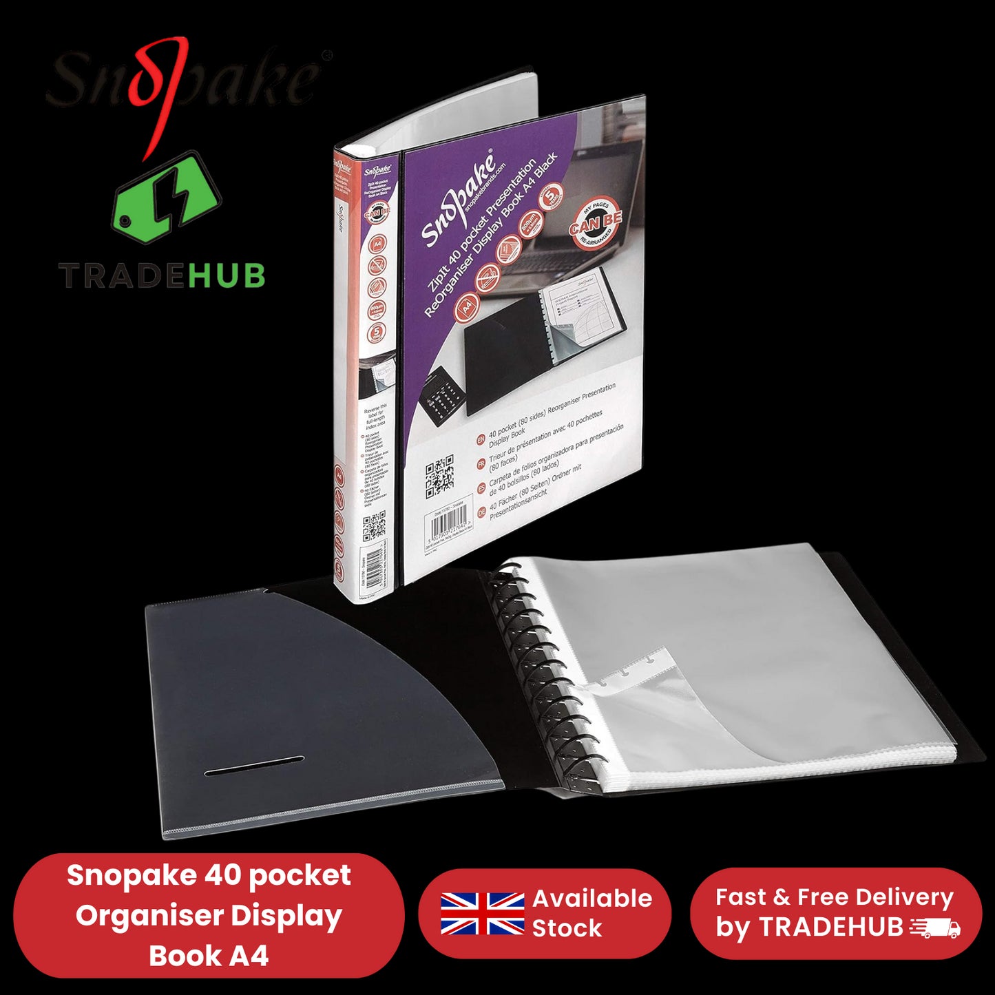 Snopake 40-Pocket A4 Organizer Display Book, Refillable & Durable - Pack of 1