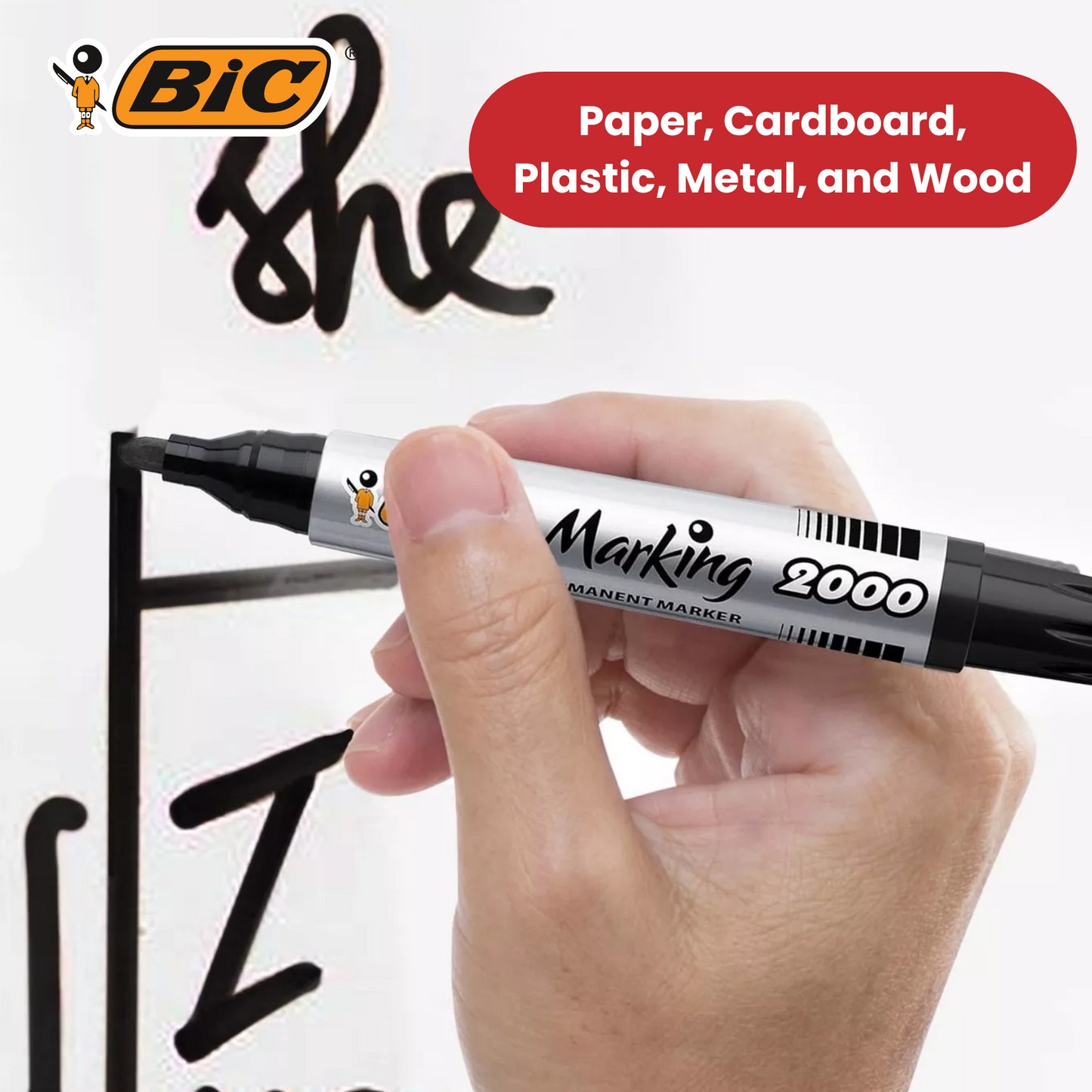 Bic 2000 Bullet Tip Permanent Marker( Black, Blue, Red, Green) Pack of 4 Markers