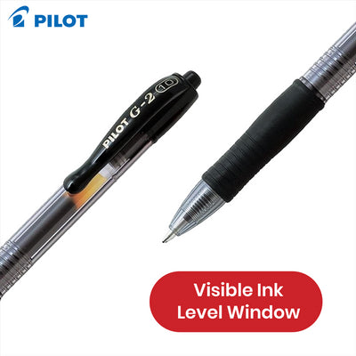 Pilot G-2 10 Broad Rollerball Pen - 0.6mm Tip Retractable Black Biros for Journaling