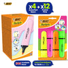 BIC Highlighter Flat Marker Pastel Pink Pack of 12 & 4x Assorted Neon Chisel Tip Markers