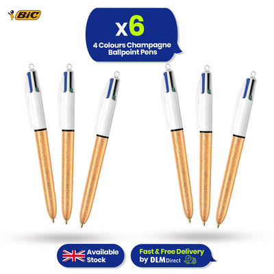 BIC 4-Colour Champagne Pens Pack of 6 Medium Points for Office & Home
