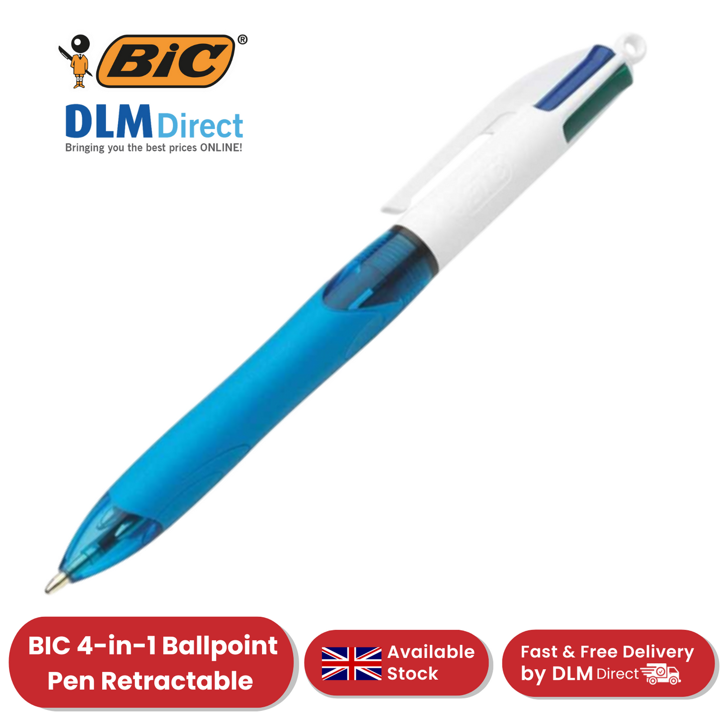 BIC 4 Colours Extra-Comfort Grip - Single Pen - 3 to 24