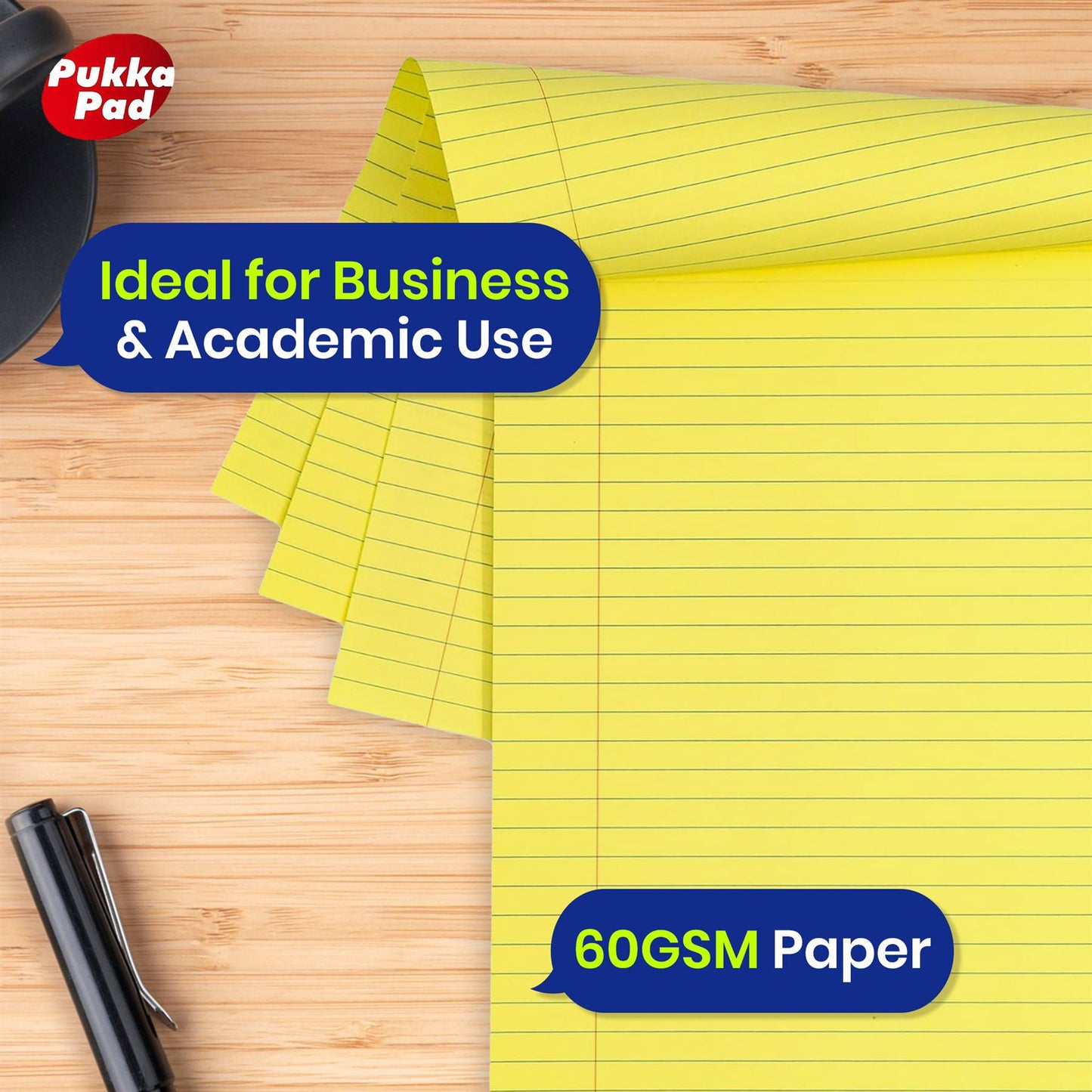 PUKKA PAD Legal Pad A4 Yellow Lined Paper 100 Pages for Office and Study
