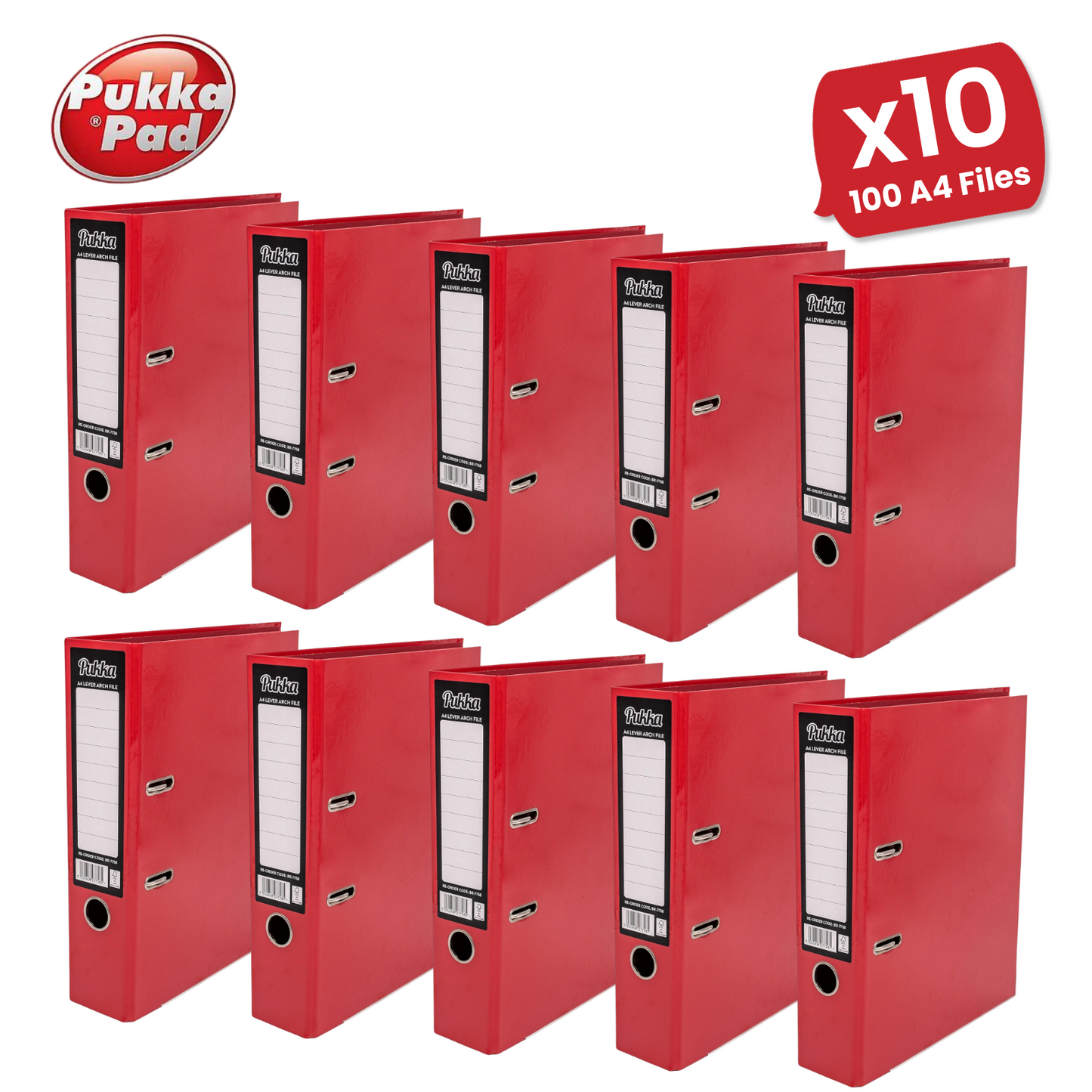Pukka Brights Lever Arch Files - Red - Box of 10
