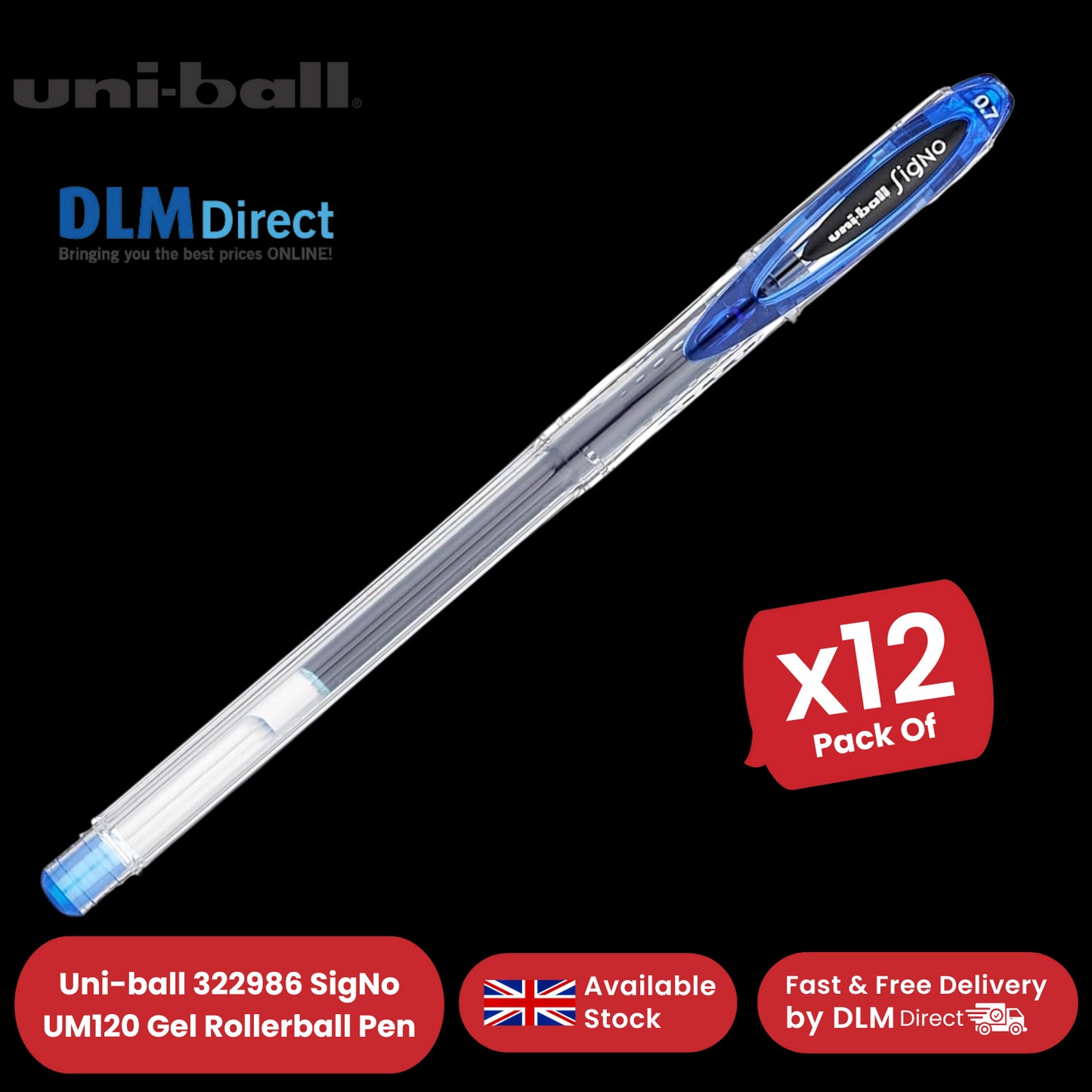 UNIBALL SIGNO UM120 RBALL GEL 0.7 BLUE - Pack of 12 - 1 to 5 Packs