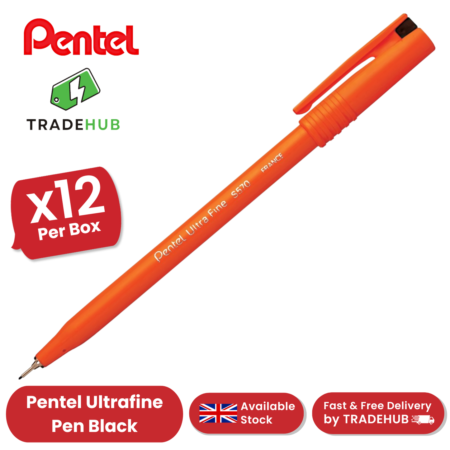 PENTEL ULTRAFINE PEN BLACK S570-A - Pack of 12 - 1 to 5 Packs