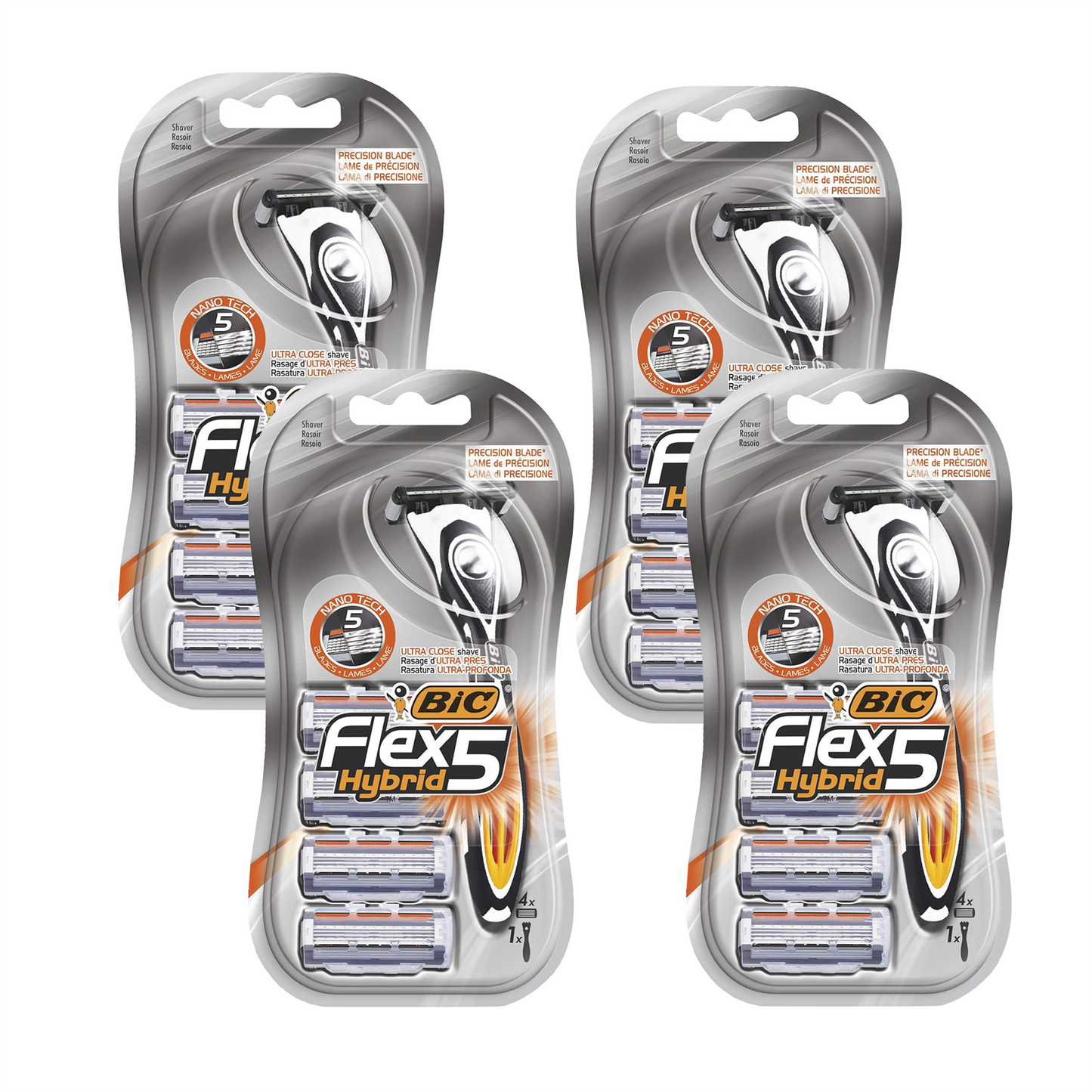 BIC Flex 5 Hybrid, Men's 5-Blade Razors, Precision Blade for Accuracy, Pack with 1 Handle and 4 Refills