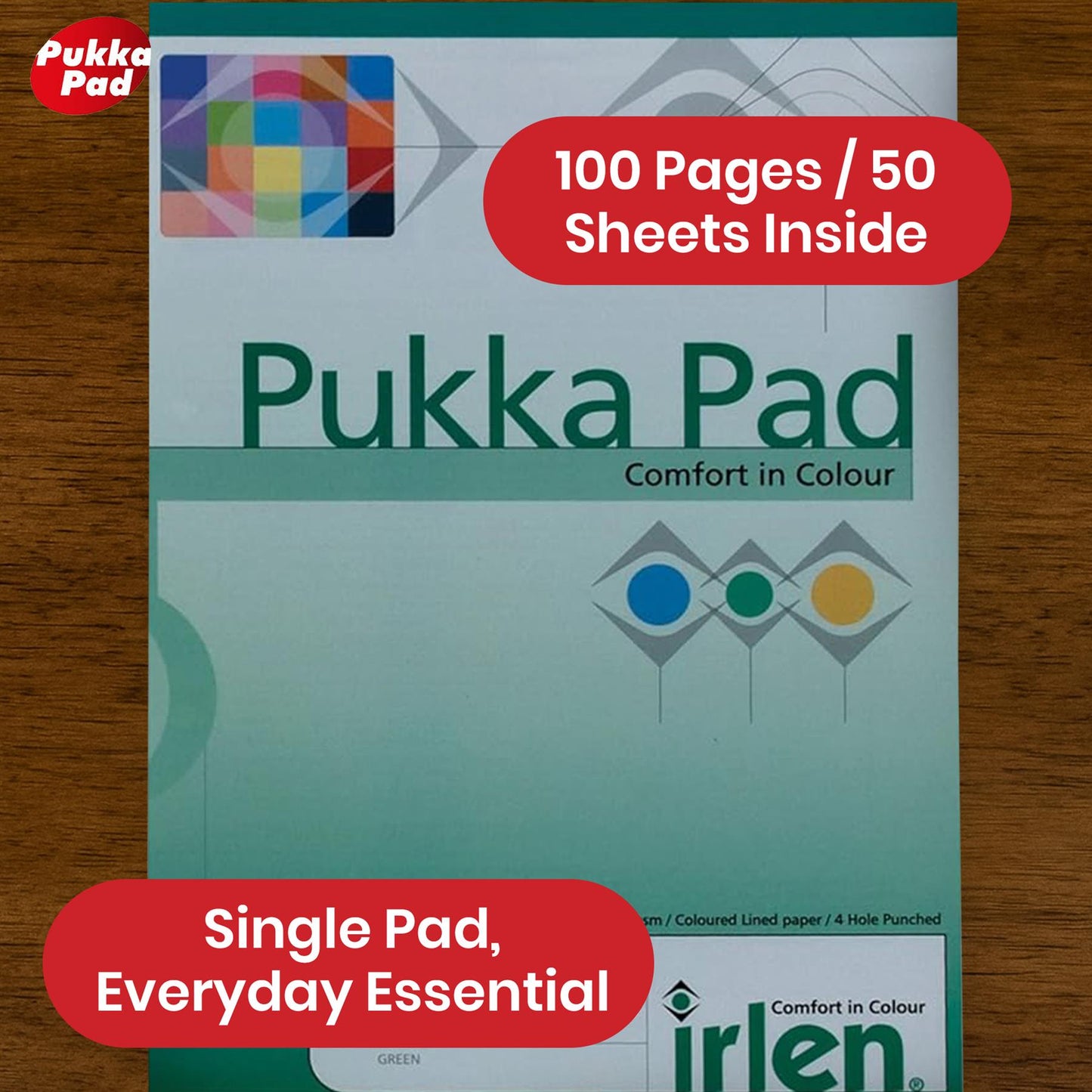 Pukka Pad Irlen A4 NotePad - 80gsm 100 Pages Green Paper Notebook, Lined Refill Notepads for Kids