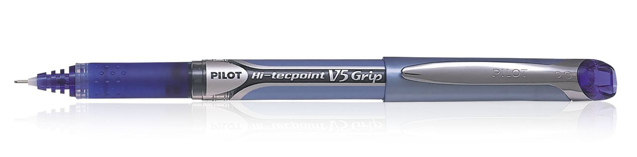 Pilot V5 Rollerball Pen Rubber Grip Needle Point 0.5mm Blue- Pack of 3