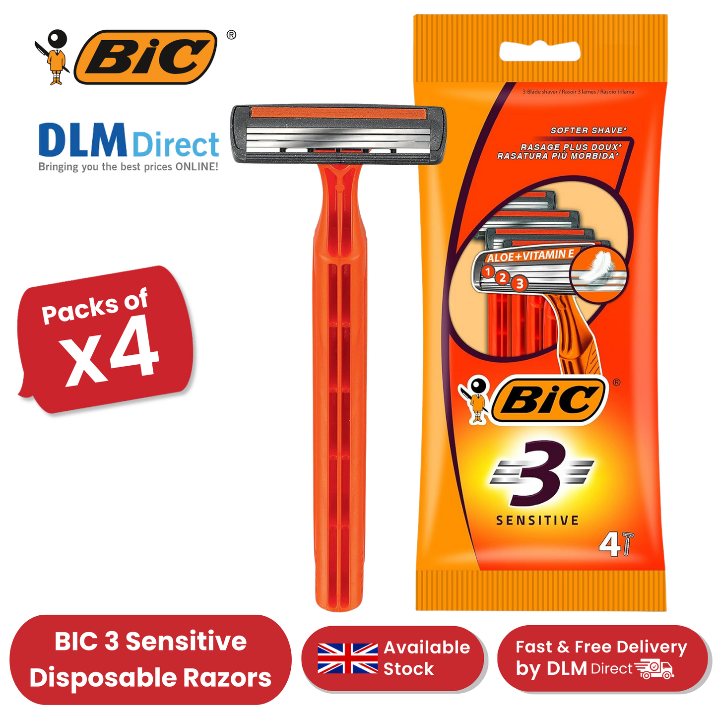 Bic 3 Sensitive Razors 4 - 1 Pack