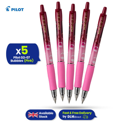 Pilot G2-07 Gel Pen Bubble Pink Pack of 5 Blue Gel Ink 0.7mm Ergonomic Grip