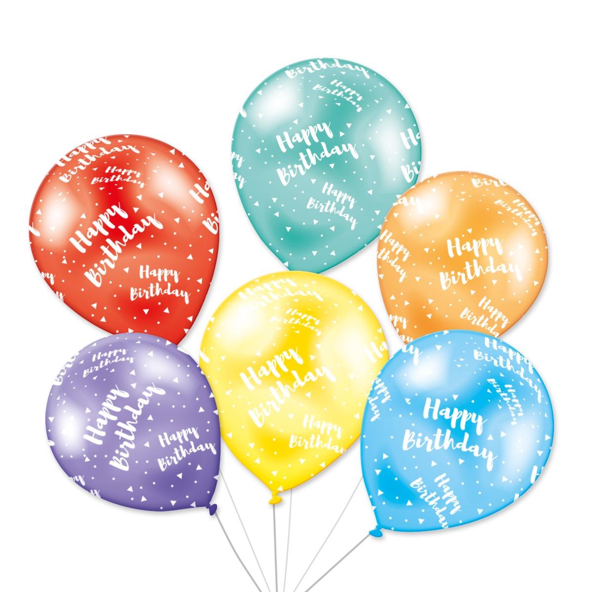 OT001 Happy Birthday Multicoloured 12-inch Latex Party Balloons (6 Pack)