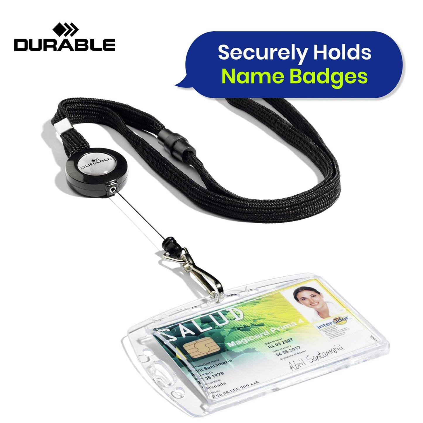 Durable Badge Reel with Black Lanyard Pack of 10 Retractable Card Holders for Name Badges ID Badges Key Fobs & Security Passes