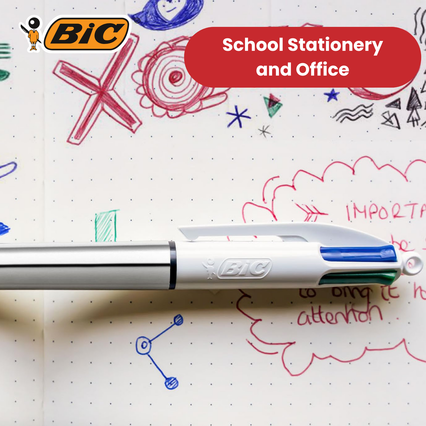 Bic 4 Colour Pack of 3 - 1 Original + 1 Shine Silver + 1 Fluo