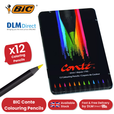 BIC Conte Colouring Pencils - Wood Free Colouring Pencils - Tin of 12