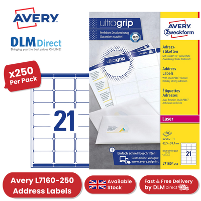 Avery L7160-250 Address Labels, 250 Sheets, 5250 Labels 63.5 x 38.1mm - 1 to 5
