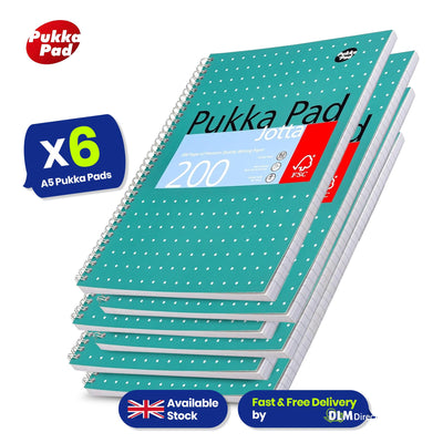 PUKKA WHITE A5 WIREBOUND PADS 200 page 80gsm (RULED/MARGIN) - PACK OF 6