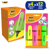 BIC Highlighter Flat Marker Neon Green Pack of 12 & 4x Assorted Chisel Tip Quick Dry