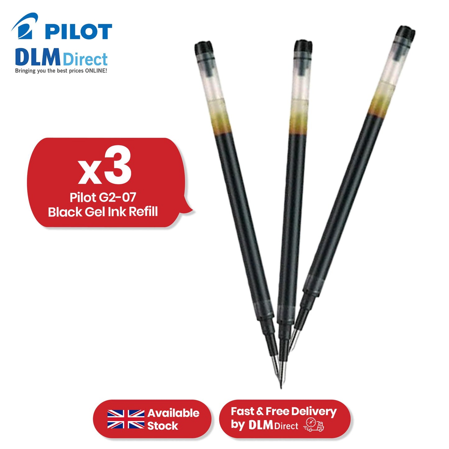 Pilot G2-07 Black Gel Ink Refill - 0.7mm Medium Ink Cartridge Replacement for Pens