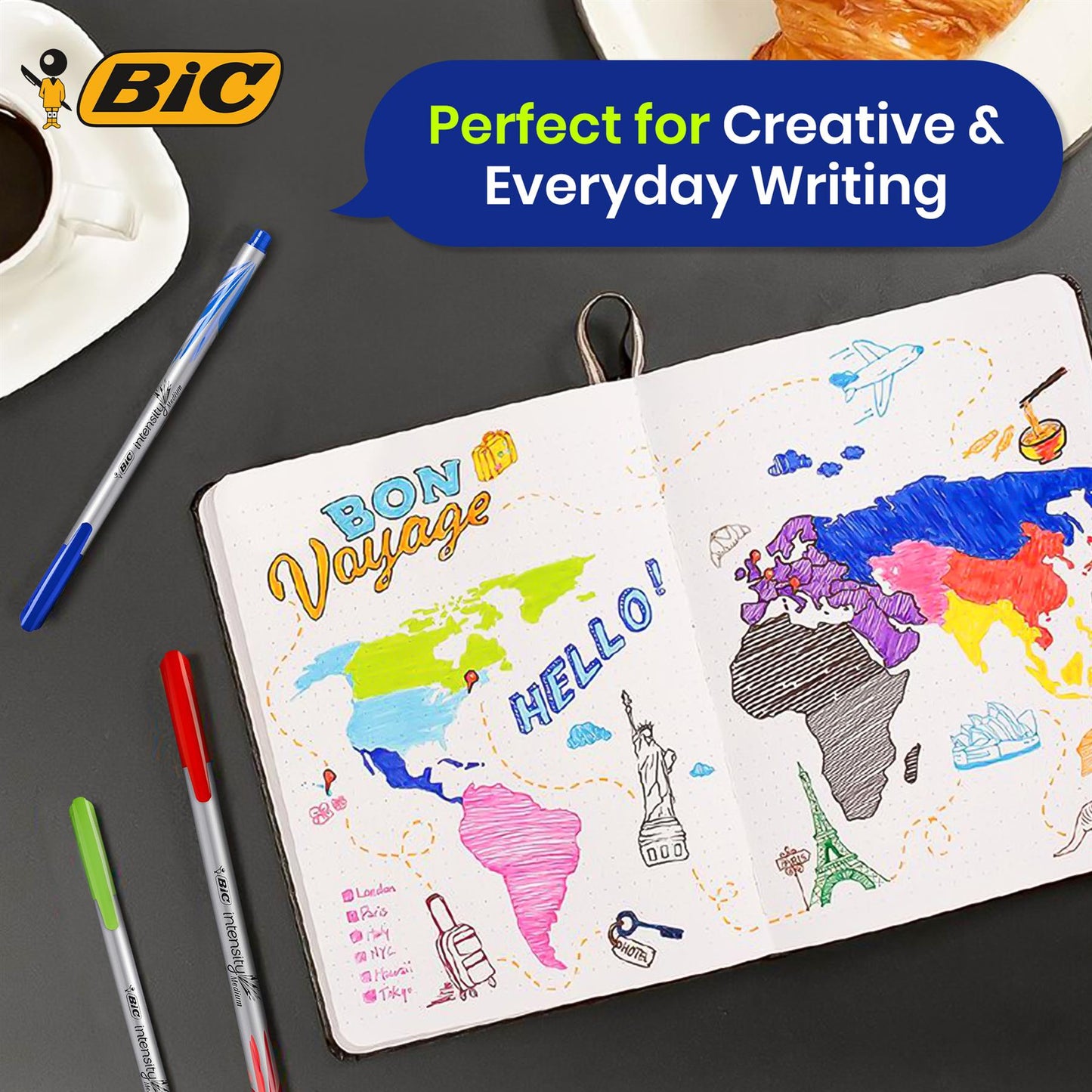 BIC Intensity Felt Tip Pens Medium Point Assorted Colours - Pack of 8