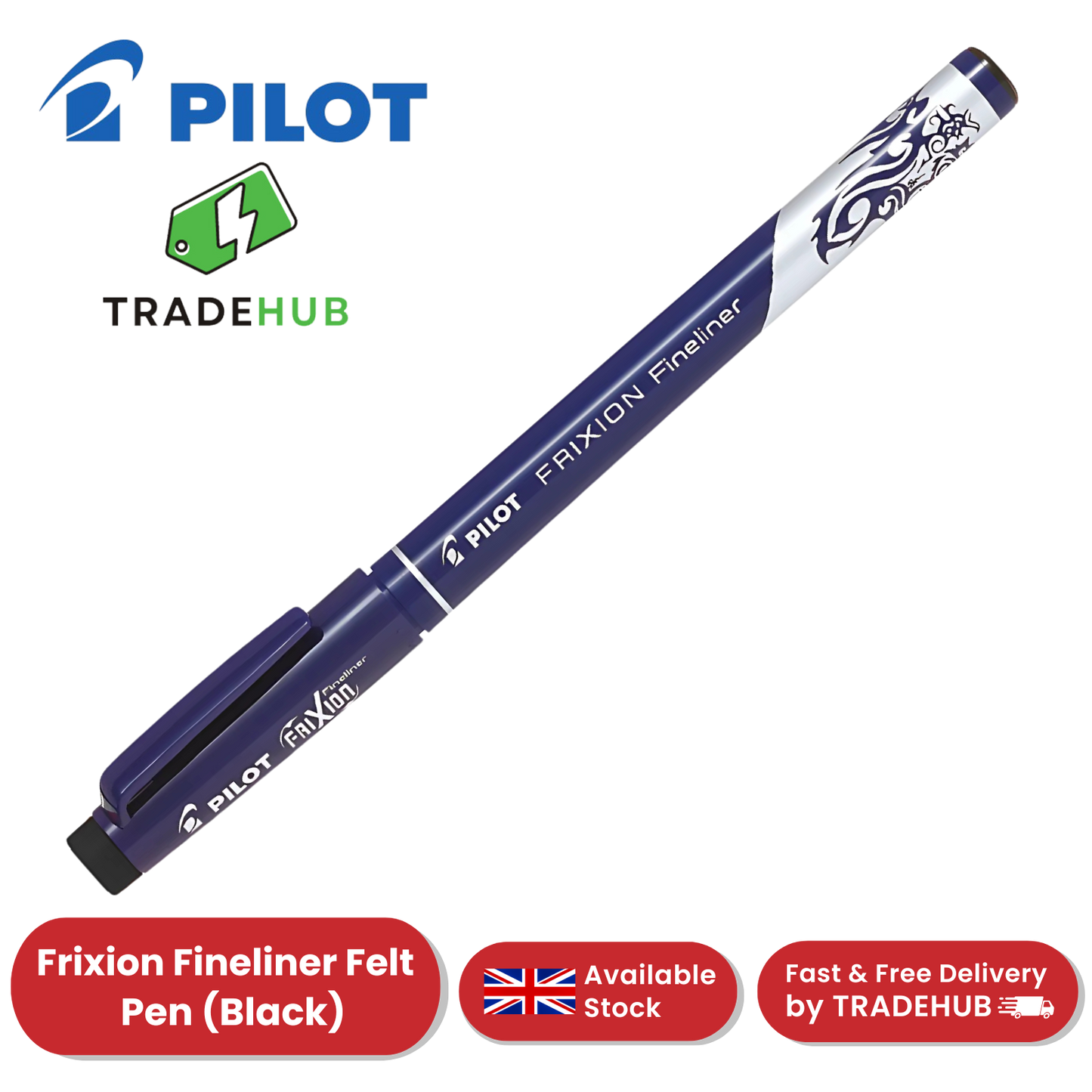 Pilot Frixion Fineliner Black Pen - Smooth, Erasable Ink for Precise Lines