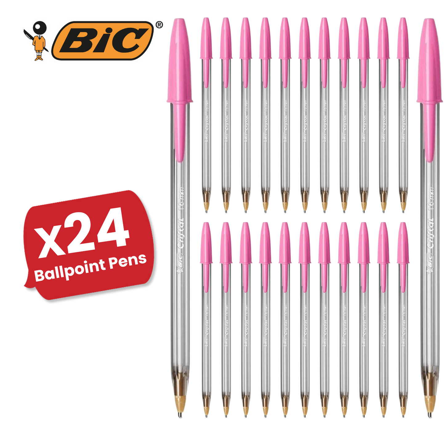 BIC Cristal Ballpoint 1.6mm Medium Point Pen Smooth Writing & Stylish Pen - Pink